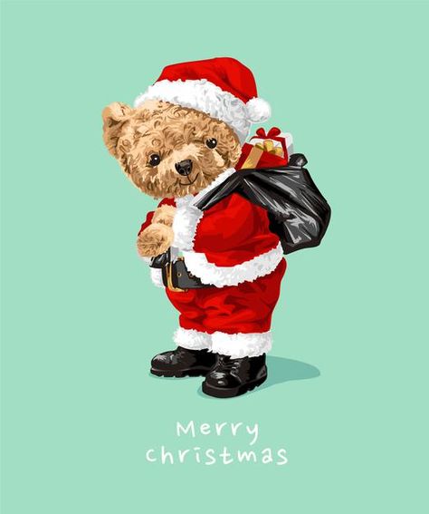 Winter Holiday Decorations, Santa Claus Costume, Merry Christmas Funny, Cute Polar Bear, Christmas Teddy Bear, Merry Christmas Card Greetings, Bear Illustration, Merry Christmas Greetings