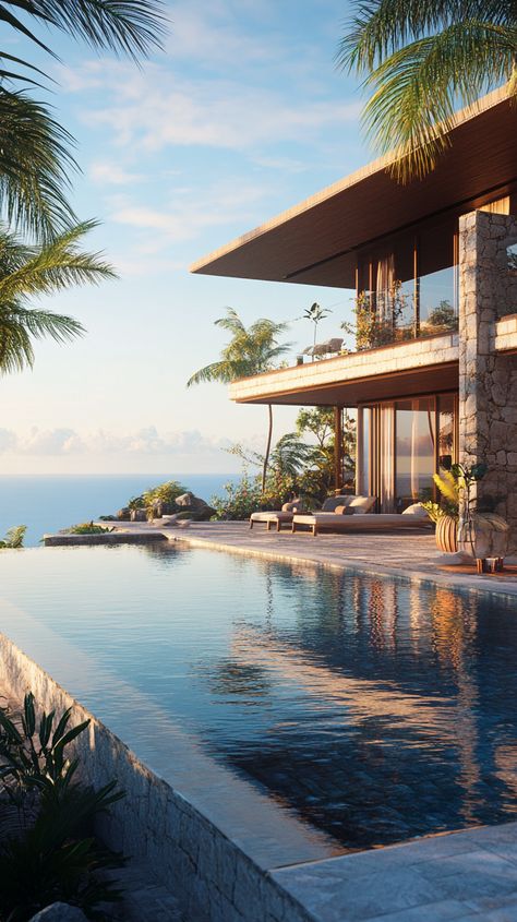 Exotic Island Villa with Infinity Pool and Stunning Ocean Views Island Homes, Exotic Homes, Island Villa, Pool Lights, Luxury Pool, Pool Furniture, Island Living, Island Home, Ocean Views