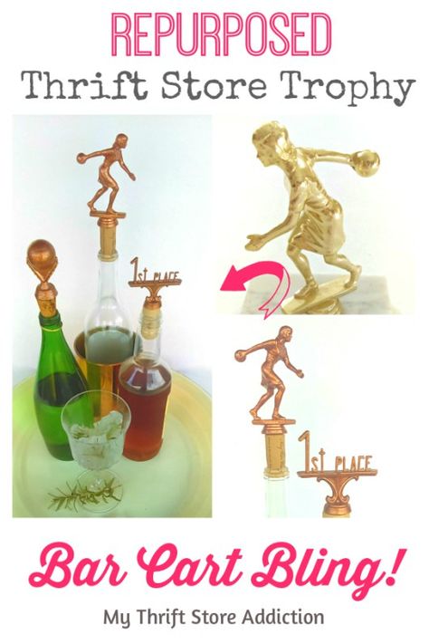 Vintage Charm #63 Painted Trophies, Old Trophies, Copper Spray Paint, Altoids Tins, Thrift Store Furniture, Wine Bottle Corks, Bottle Corks, Link Up, Vintage Christmas Decorations