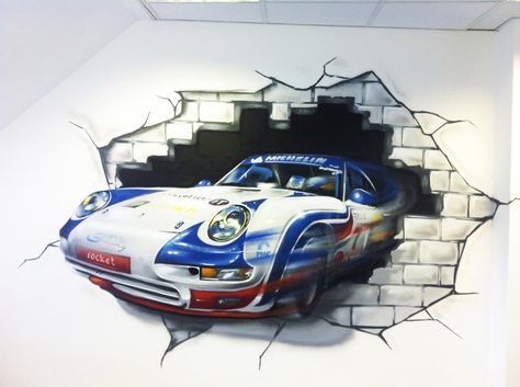 Client:Innovative IT's office -corporate Graffiti mural - hand painted porsche rally car design #graffiti #interiordesign #office graffiti Graffiti Art Murals, Porsche Painting, Porsche Rally, Rally Car Design, Cars Mural, Car Graffiti, Painting On Wall, Creative Wall Painting, Graffiti Artists