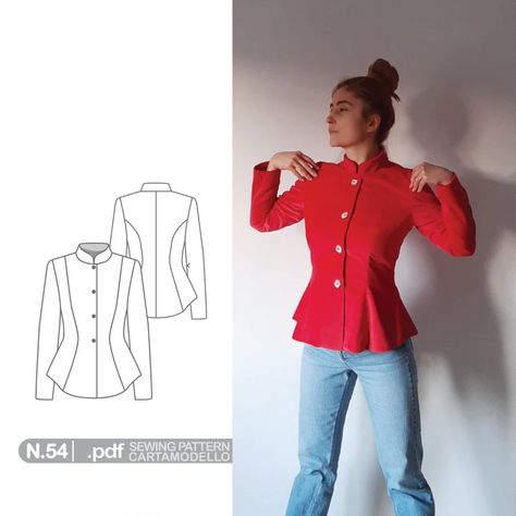 Peplum Blazer Jacket for Women PDF Sewing Pattern N.54 Sizes - Etsy Italy Peplum Jacket Pattern, Blazer Sewing Pattern, Waistcoat Pattern, Blazer Pattern, Peplum Blazer, Blazer Jackets For Women, Straight Jacket, Peplum Jacket, Clothes Sewing