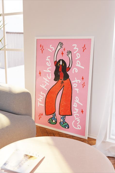 Pink Modern Kitchen Wall Art, Funky Preppy Art, Apartment Decor Aesthetic, Maximalist Wall Poster Dopamine Decor Living Room, Pink Modern Kitchen, Quirky Home Decor Inspiration, Apartment Decor Aesthetic, Modern Kitchen Wall Art, Art Apartment Decor, Wall Art Funky, Funky Aesthetic, Preppy Art