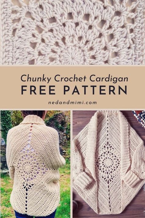 Embrace the warmth of the Dream Catcher Cardigan! This free crochet shrug pattern features a captivating diamond motif on the back, adding a touch of elegance to any outfit. The free crochet pattern is available in sizes ranging from XS to 4X. Grab the free pattern today and crochet this stylish project now! Dream Catcher Cardigan, Chunky Crochet Cardigan, Crochet Shrug Pattern Free, Free Crochet Cardigan, Crocheted Shawls, Poncho Patterns, Crochet Cardigan Free, Crochet Cardigan Pattern Free, Crochet Shrug Pattern