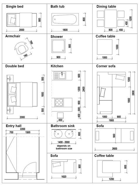 Typove-domy-zariadovacie-predmety-web-EN Architect Data, Living Room Design Layout, Floor Plan Symbols, Human Scale, Architecture Drawing Plan, Interior Design Renderings, Interior Architecture Drawing, Bathroom Floor Plans, Interior Design Drawings