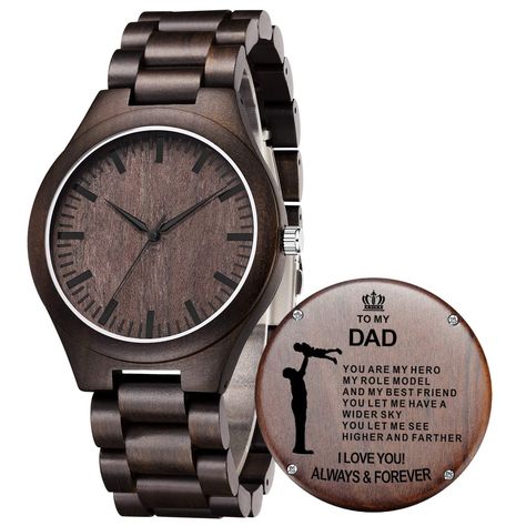 PRICES MAY VARY. Unique Gift: It's time to get your father gift that's going to make smile on his face on the coming birthday, Christmas or Fathers Day WOODEN MATERIAL: Each TGHA wood watch, made from real ebony wood, well handcrafted, lightweight, smooth and comfortable to wear ADJUSTABLE WOODEN BAND: Come with links removing tool, it is easy to adjust the wood band to fit your wrist JAPAN QUARTZ MOVEMENT: Imported Japanese quartz analog movement and battery, provide precise time and long-term Wooden Watches For Men, Wooden Watches, Watch Engraving, Make Smile, Father Gift, Dad Son, Wooden Watch, Ebony Wood, Boyfriend Birthday