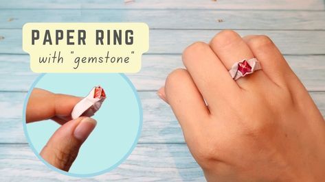 This is an origami ring with "gemstone". No need for glue or tape. Click on the Youtube link for the easy tutorial. Pokemon Ring, Origami Ring, Ring With Gemstone, Origami Projects, Origami Tutorial Easy, Paper Origami, Paper Ring, Ring Tutorial, Easy Origami