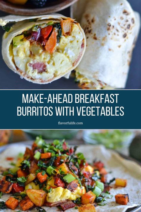 Enjoy this egg and veggie breakfast burrito packed with protein for a perfect breakfast. These freezer breakfast burritos are healthy and ideal for brunch or as breakfast dishes. Great for meal prep and perfect on the go. Veggie Breakfast Burrito, Egg And Veggie Breakfast, Healthy Burritos, Healthy Filling Breakfast, Best Breakfast Burritos, Make Ahead Breakfast Burritos, Healthy Breakfast Burrito, Freezer Breakfast Burritos, High Protein Breakfast Recipes