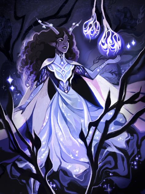 Stars Druid, Npc Ideas, Dnd Druid, Pathfinder Character, Supernatural Art, Fairy Queen, Dnd Art, Black Art Pictures, Afro Art