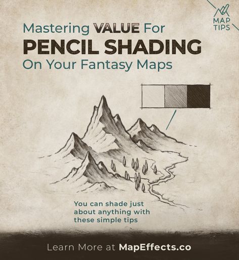 How to Master Value for Pencil Shading Your Fantasy Maps for RPG, Writers, and Game Masters Maps Drawing, Map Effects, Rain Shadow, Map Drawing, Fantasy Map Making, Map Symbols, Map Making, Map Maker, Mountain Drawing