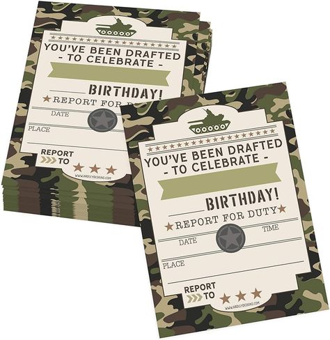 Amazon.com : 25 Camo Birthday Invitations For Boys Military Party Supplies - Army Birthday Party Invitations For Boys Birthday Invitations, Camo Birthday Invites Kids Birthday Invitations Boy Birthday Invitations : Home & Kitchen Camo Birthday Invitations, Boys Birthday Invitations, Police Birthday Invitations, Boy Sleepover, Army Birthday Parties, Military Party, Army's Birthday, Police Birthday, Camp Theme