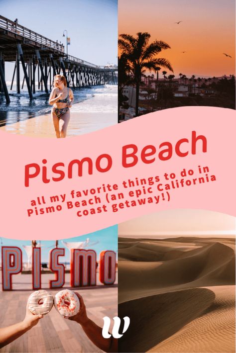 Heading to Pismo Beach in SLO? The cutest beach town in California! From sand dunes to seafood, kayaking and beach days, this is exactly what to do in Pismo Beach for an epic weekend trip! Start by hitting up Downtown to visit the Pismo Beach Pier after breakfast. Go ocean kayaking sea caves or hike around Morro Rock. Eat seafood, go wine tasting, or just spend the day Pismo Beach soaking up sunshine & eating clam chowder! End it with sunset at the Pismo Dunes. #pismo #california #sanluisobispo Beach Itinerary, Ocean Kayaking, Pch Road Trip, California Places To Visit, Pacific Coast Road Trip, Pismo Beach California, Travel California, Beach Weekend, Beach Pier