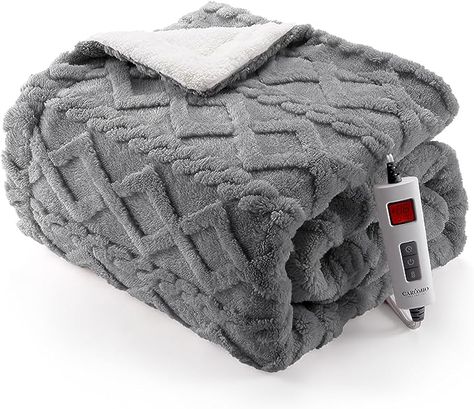 CAROMIO Heated Throw Blanket - Thick Tufted Sherpa Electric Blanket Throw with 6 Heating Levels and 8 Time Settings, UL Certified Machine Washable Fast Heating Blanket Throw 50"×60", Grey Electric Throw Blanket, Heating Blanket, Heated Throw, Wire Cover, Electric Blanket, Cable Pattern, Heated Blanket, Twin Blanket, Electric Blankets