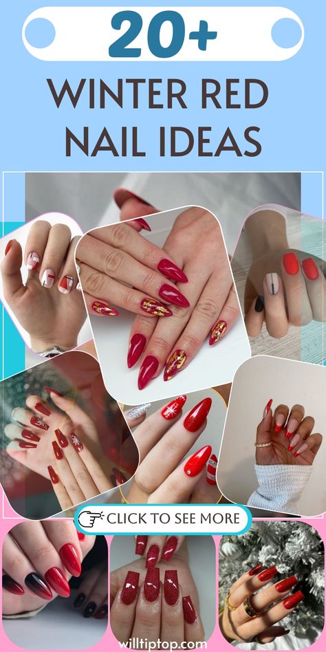 ❄️ Embrace the fiery allure of Winter Red Nail Ideas that will set your cold-weather style ablaze with passion and sophistication! ❤️ From deep crimson hues to sparkling ruby tones, our curated selection of red nail designs is perfect for adding a touch of bold elegance to your seasonal look. Stand out in the winter landscape with these chic and trendy red nail ideas that will keep you looking fabulous and on-trend throughout the season. #WinterRedNails #PassionateElegance #SophisticatedManicure Red And Silver Holiday Nails, Ruby Red Nails Designs, Red Nails With Snowflake Design, Holiday Nails Red, Red Nail Ideas, Sophisticated Manicure, Silver Nail Designs, Red Gel Nails, Orange Nail Designs