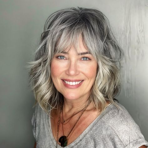 magnific aA5HJZ3erFuvTBtOBbkh Shaggy Bob with Layered Bangs Long Layered Bob Hairstyles With Bangs, Shoulder Length Grey Hair With Bangs, Silver Hair With Bangs, Bob With Layered Bangs, Shaggy Cut With Bangs, Gray Hair With Bangs, Haircut 2025, Fun Haircuts, Shaggy Layered Haircut