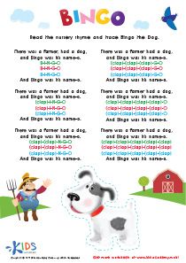 Bingo Song - Nursery Rhymes for Preschoolers #kids #preschool #kindergarten #kindergartenworksheets #preschoolworksheets #worksheets #printables #lettering #learning #tracing #tracingworksheets #handwriting #writing #coloring #subtraction #balancing #art #counting #practice #basic #academy #delight #cardinals #directions #festive #bring #drawings #shapes #grocery #store Rhymes For Preschoolers, Bingo Song, Free Nursery Rhymes, Nursery Rhymes Activities, Counting Practice, Kindergarten Worksheets Printable, Free Printable Wall Art, Word Recognition, Free Printable Worksheets