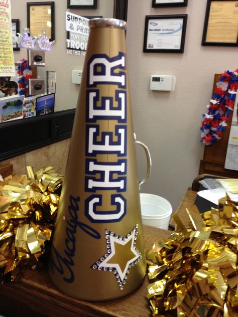 Megaphone Decorating Ideas, Cheer Megaphone Designs, Megaphone Designs, Cheerleading Megaphones, Cheer Music, Cheerleading Party, Cheer Banquet, Youth Cheer, Cheer Megaphone