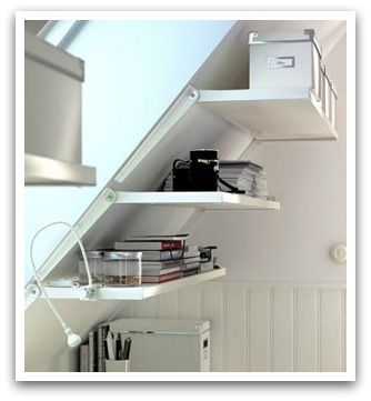 Attic Bedroom Closets, Attic Storage Solutions, Ikea Interior, Cheap Office Furniture, Slanted Walls, Ikea Closet, Slanted Ceiling, Led Wand, Shelving Solutions