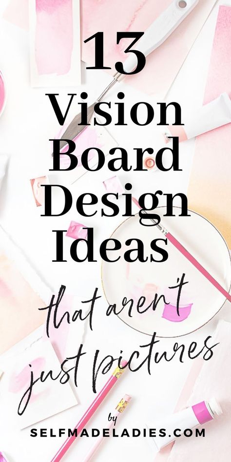 Pin graphic with title 13 Vision Board Design Ideas That Aren’t Pictures Vision Board Design Ideas, Vision Board Supply List, Board Design Ideas, Vision Board Categories, Vision Board Design, Vision Board Supplies, Vision Board Journal, Christian Vision Board, Creative Vision Boards