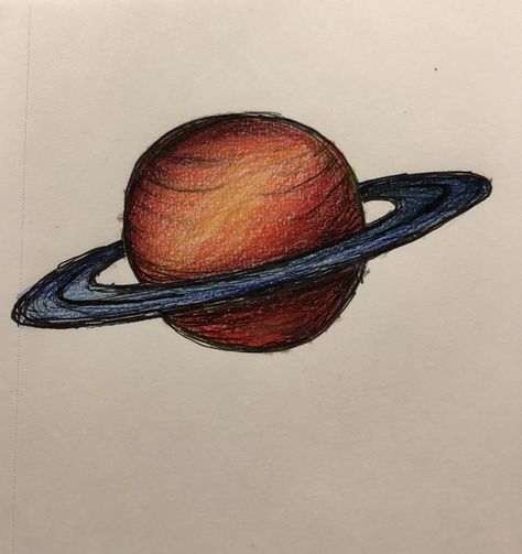 Saturn Drawing Art, Round Objects Drawing, Planet Drawing Color, Planet Saturnus Art, Saturn Drawing Color, Planet Colored Pencil, Creating A New Planet Drawing, Saturn Drawing, Telescope Drawing