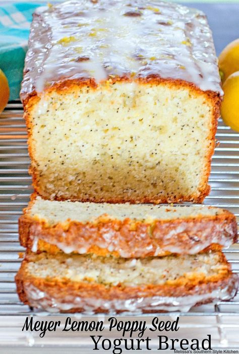 Lemon Poppy Seed Bread, Meyer Lemon Recipes, Yogurt Bread, Poppy Seed Bread, Lemon Poppyseed Bread, Almond Pound Cakes, Lemon Bread, Seed Bread, Lemon Yogurt