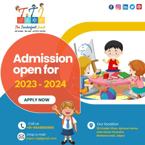 We are a dream-come-true for your child. Admission Open for pre-primary classes for AY 2023-24! Enhance the joy of learning at home for your child . Get the mode of education to encourage child skills with the best environmental method. For further details, feel free to contact us : +91-9549060999 Or drop a mail on : jaipur.ttj@gmail.com . #thetenderfootjoint #enrollnow #primaryschool #preprimaryschool #teacherled #parentled #learnwithfun #admissionopen #joyoflearning Sea Animal Crafts, Pre Primary School, Admissions Poster, Pre Primary, Animal Craft, Ads Creative Advertising Ideas, Admission Open, School Admissions, Advertising Ideas