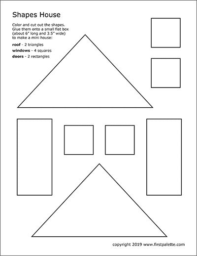 Shapes House Template | Free Printable Templates & Coloring Pages | FirstPalette.com Functional House Plans, Letter D Crafts, Gingerbread House Craft, Preschool Family, Paper House Template, Template Free Printable, Free Printable Templates, Printable Shapes, Free Preschool Printables