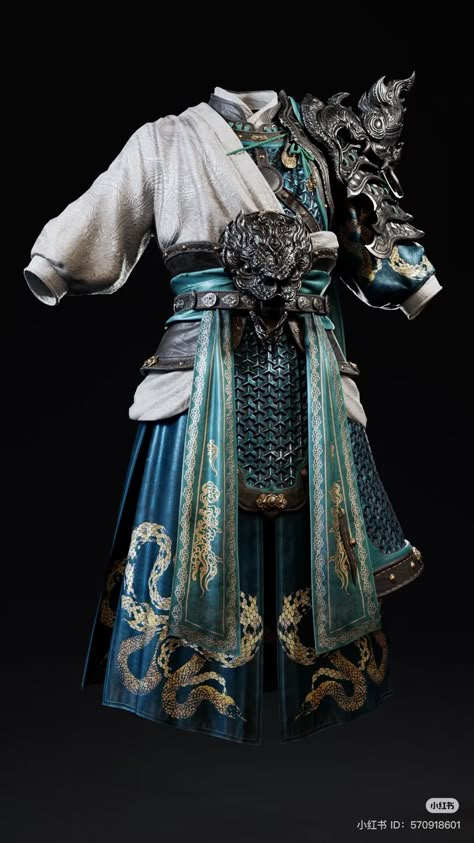 Japanese Warrior Outfit Male, Chinese Armor Design, Wukong Character Design, Chinese Warrior Outfit, Chinese Fantasy Clothing, Chinese Clothing Modern, Chinese General, Chinese Armour, Mongolian Clothing