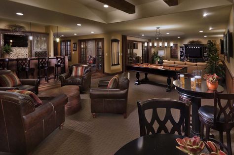 Exquisite mediterranean style luxury homes in Colorado Mediterranean Basement, Basement Games, Dream Basement, Basement Inspiration, Game Room Basement, Recreational Room, Mediterranean Design, Basement Design Ideas, Basement Bedrooms