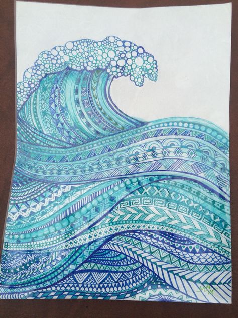 Hawaiian Mandala, Wave Sketch, Ocean Mandala, Paint Waves, Neurographic Art, Arte Doodle, Zen Doodle Patterns, Big Draw, Afrique Art