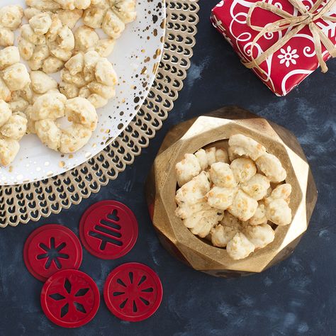 Savory Gruyere Spritz Biscuits Spritz Crackers, Nordicware Recipes, Appetizers Savory, Spritz Cookie Press, Ideas For Appetizers, Spritz Cookie, Peppermint Marshmallows, Anzac Biscuits, Cookie Maker