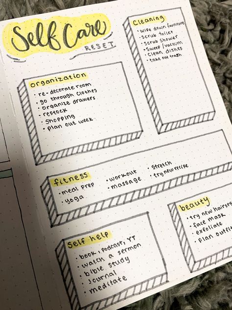 Self Care Reset | BUJO planneraddict #polyglotplanner #canvaplanner Weekend Journal Ideas, Daily Reminder Journal Ideas, Journal Ideas For Everyday, Dairy Planner Ideas, Journaling Schedule Ideas, Mid Year Reset Journal, Journal Routine Ideas, Self Care Reset Day, Daily Dairy Writing Idea