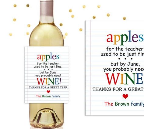 Teacher Wine Label, Personalized Teacher Gift, Custom Wine Label, Bottle Label, End of the Year Teacher Gift, Daycare Gift, Printable