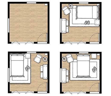 Small Room Bedroom Layout, One Room Ideas, Room Layouts For Small Bedrooms, Small Room Furniture Layout, Bedroom Blueprint Layout, Small Rectangle Room Layout Bedrooms, Awkward Room Layout Ideas Bedroom, Big Bed Small Room Ideas Layout, Medium Bedroom Layout