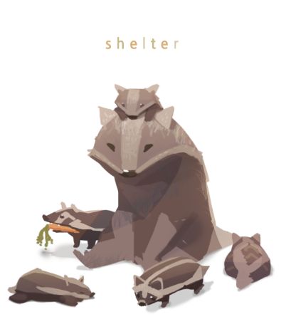 Badger and Cubs from Shelter - Video gaming. Shelter Game, Hand Shadows, The Long Dark, Woodland House, Video Gaming, Animal Games, Sketchbook Inspiration, Cute Animal Drawings, Nature Animals