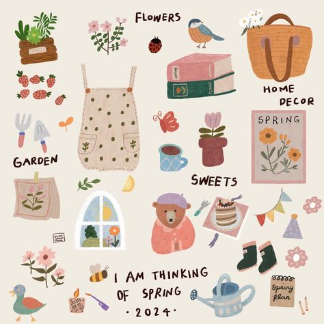 Spring Hygge Aesthetic, Holly Aesthetic, August Illustration, Hygge Spring, Hygge Illustration, Spring Hygge, Small Illustrations, Hygge Life, Spring Illustration