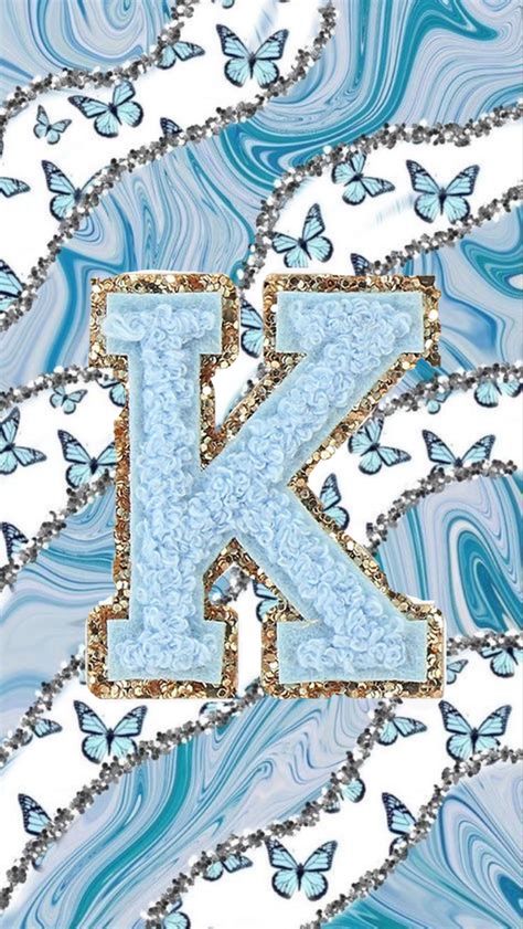 K Wallpaper, Letter K, Butterflies, Blue