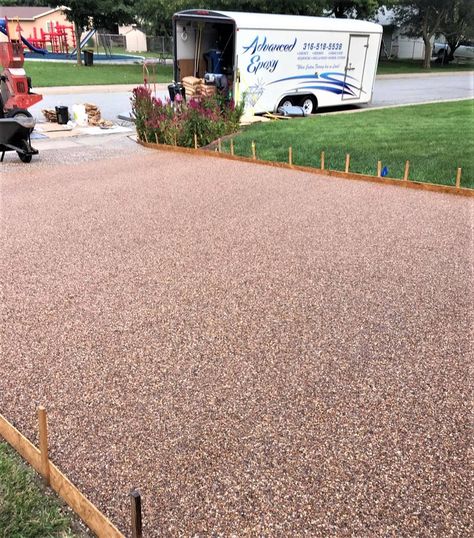 Patio Resurfacing Ideas, Concrete Patio Resurfacing, Resurfacing Concrete, Concrete Driveway Resurfacing, Pebble Patio, Driveway Resurfacing, Exposed Aggregate Concrete, Driveway Repair, Concrete Patio Makeover