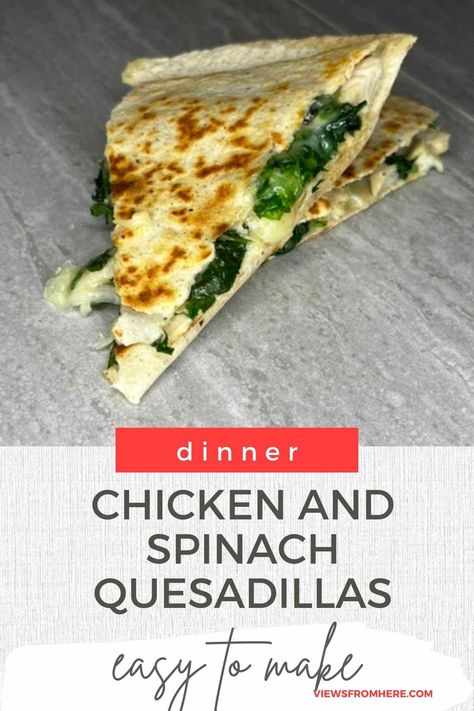 Make this chicken and spinach quesadilla for a quick meal or snack. Chicken Spinach Quesadilla Recipe, Chicken Spinach Mushroom Quesadilla, Chicken Broccoli Quesadilla, Spinach And Chicken Quesadillas, Spinach Quesadilla Recipes, Chicken And Spinach Quesadilla, Chicken Spinach Quesadilla, Ww Quesadilla, Chicken Spinach Wrap