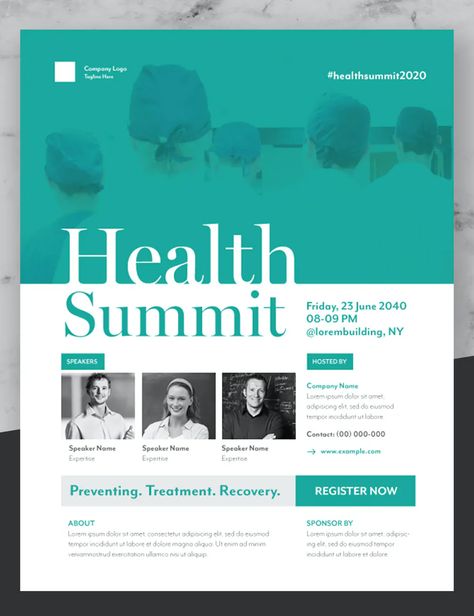 Health Summit Event Flyer Design Template Power Of Persuasion, Health Flyer, Summit Design, Event Flyer Design, Graphic Design Cv, John Barry, Event Promo, Flyers Design, Poster Template Design