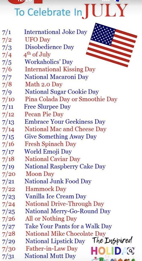 July Themes, National Celebration Days, National Holiday Calendar, Monthly Holidays, International Kissing Day, Silly Holidays, Days Of The Month, World Emoji Day, Cheese Day