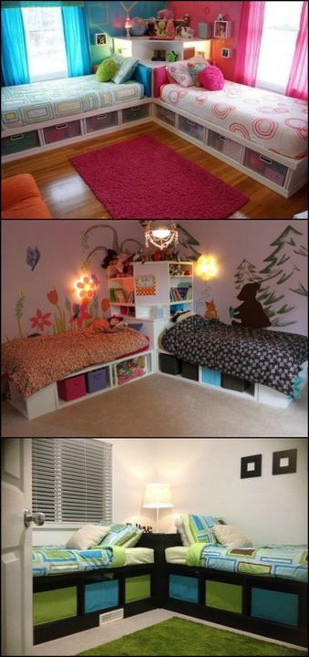 Corner Twin Beds, Bed Idea, Space Kids, Bed In Corner, Twins Room, Design Del Prodotto, Kids' Bed, Boys Bedrooms, Kids Room Design