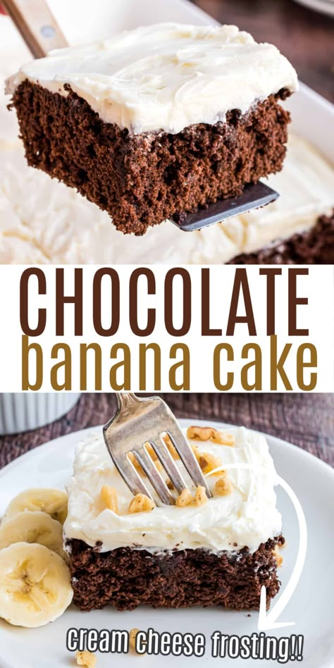 Homemade Chocolate Buttercream Frosting, Banana Snack Cake, Bananas Recipes, Chocolate Banana Cake, Cream Cheese Frosting Cake, Cakes Easy, Fruity Cake, Banana Cake Recipe, The Perfect Marriage