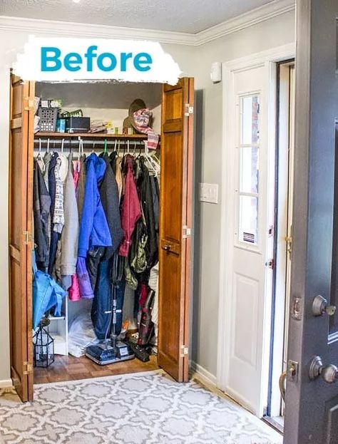 Easy Entryway Closet Organization Makeover DIY | Hometalk Front Closet Ideas, Front Closet Makeover, Entry Way Closet Makeover, Front Door Closet, Entryway Closet Organization, Entry Closet Makeover, Entry Way Closet, Front Hall Closet, Closet Makeover Diy