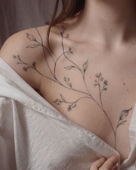 Healed Tattoo, Chest Tattoo Female, Back Acne, Tattoo Female, Room Of One's Own, Blossom Tattoo, Black Ink Tattoos, Tattoo Work, Chest Tattoo