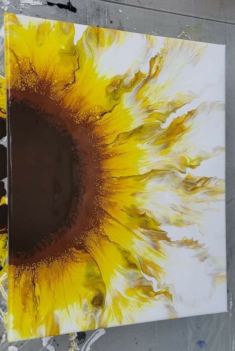 Sunflower Abstract Painting, Abstract Sunflower Art, Sunflower With Acrylic Paint, Sunflower Pour Painting, Canvas Art Sunflower, Textured Sunflower Art, 4 Canvas Paintings, Flower Abstract Painting, Texture Painting Sunflower