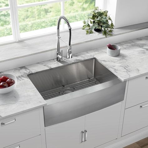 Steel Farmhouse Sink, Black Stainless Steel Kitchen, Stainless Steel Farmhouse Sink, Farmhouse Kitchen Sink, Sinks Kitchen Stainless, Apron Sink Kitchen, Farmhouse Apron, Farmhouse Aprons, Steel Kitchen Sink