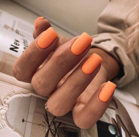 Matt Orange Nails, Mat Orange Nails, Muted Orange Nails, Pale Orange Nails, Light Orange Nails Peach, Neon Orange Matte Nails, Pale Orange, Orange Nails, Nail Art Designs