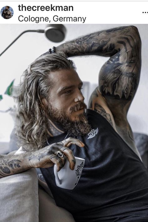 Black Beard Styles, Kevin Creekman, Black Men Beard Styles, Beard Styles Short, Viking Men, Viking Beard, Beard Tattoo, Beard Styles For Men, Long Hair Styles Men