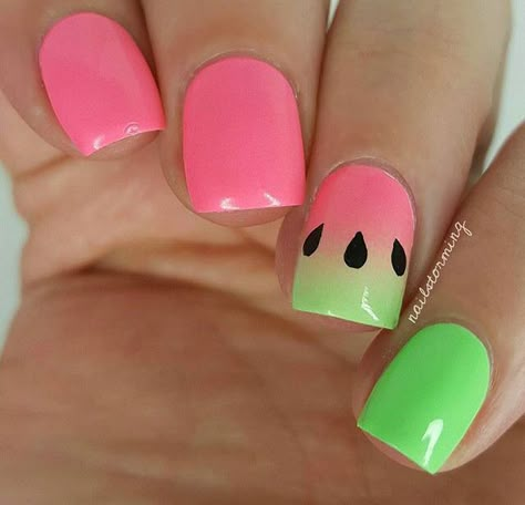 Sandia Watermelon Nail Designs, Watermelon Nail, Watermelon Nail Art, Lime Green Nails, Fruit Nail Designs, Fruit Nail Art, Watermelon Nails, Green Nail Designs, Green Nail