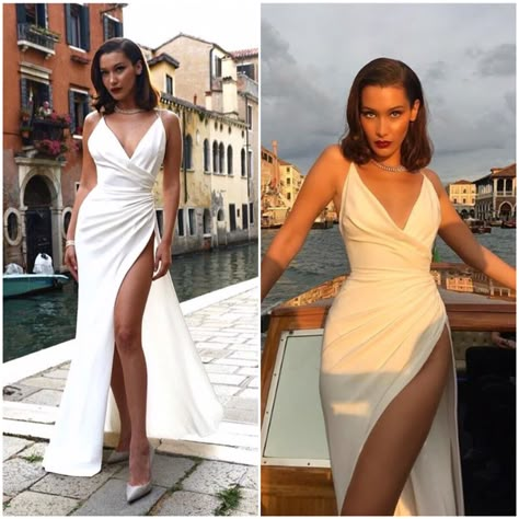 Bella Hadid Bridesmaid, Fitted White Dress By Victoria's Secret, Bella Hadid Red Carpet Dresses, Bella Hadid White Dress, Bella Hadid Versace Dress, Runway Fashion Outfits, Anniversary Outfit, Vintage Hollywood Glamour, Pretty Quinceanera Dresses